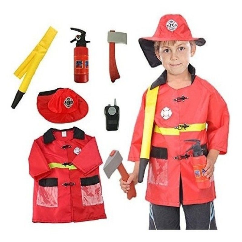 GENERICO - Disfraz Bombero Niños Gorro Manguera Radio Hacha