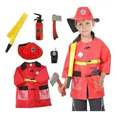 GENERICO - Disfraz Bombero Niños Gorro Manguera Radio Hacha