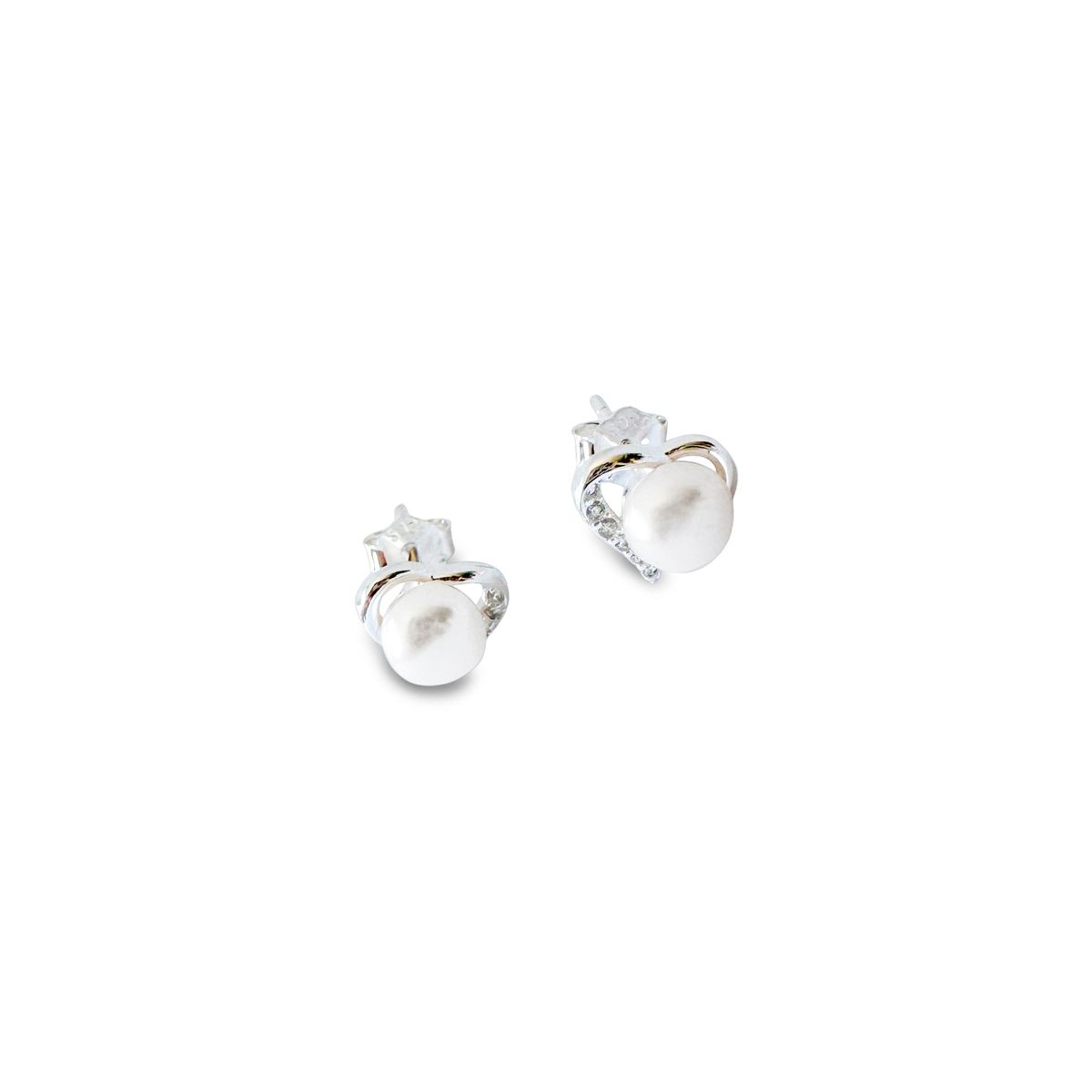 COGGIOLA - Aros Perla De Río 5mm Circón Corazón Plata fina 925