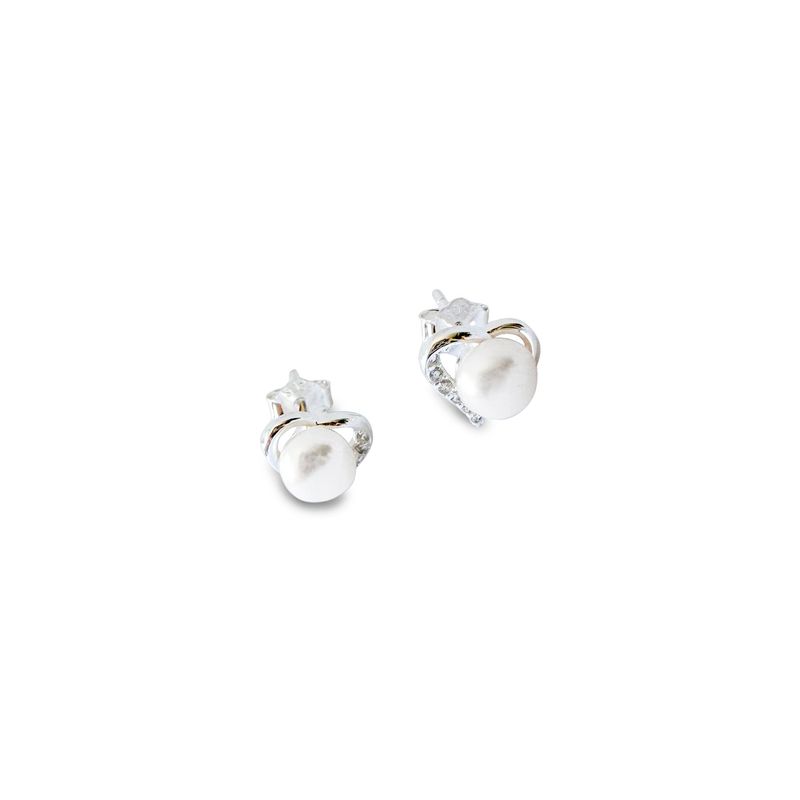 ANDREA COGGIOLA JOYAS - Aros Perla De Río 5mm Circón Corazón Plata fina 925