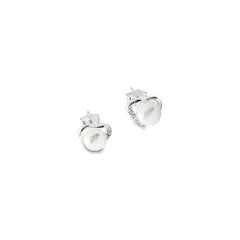 ANDREA COGGIOLA JOYAS - Aros Perla De Río 5mm Circón Corazón Plata fina 925