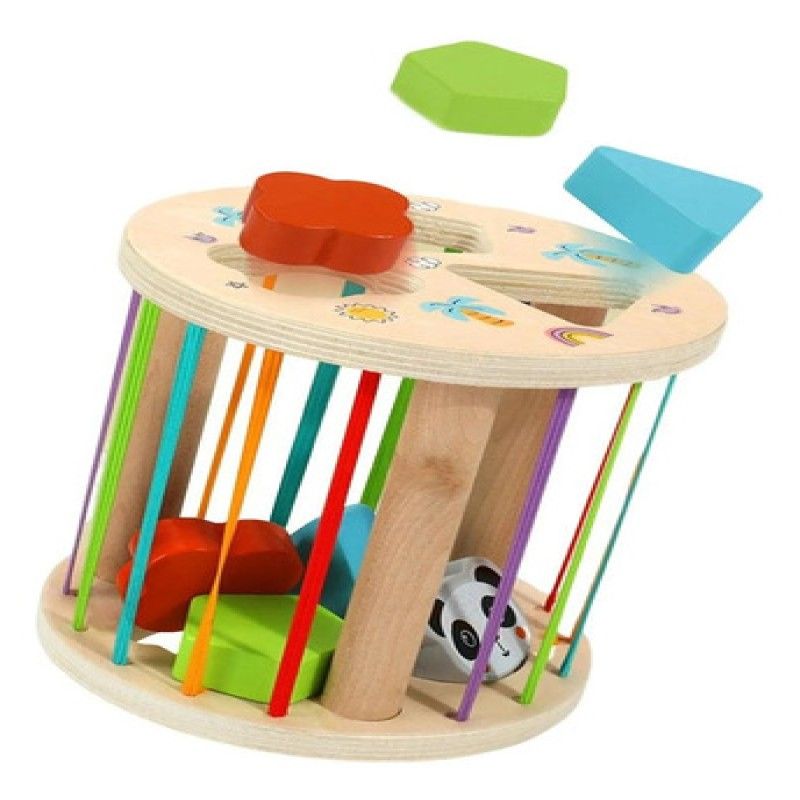 GENERICO - Cubo Didáctico de Madera con Animales y Figuras Geométricas