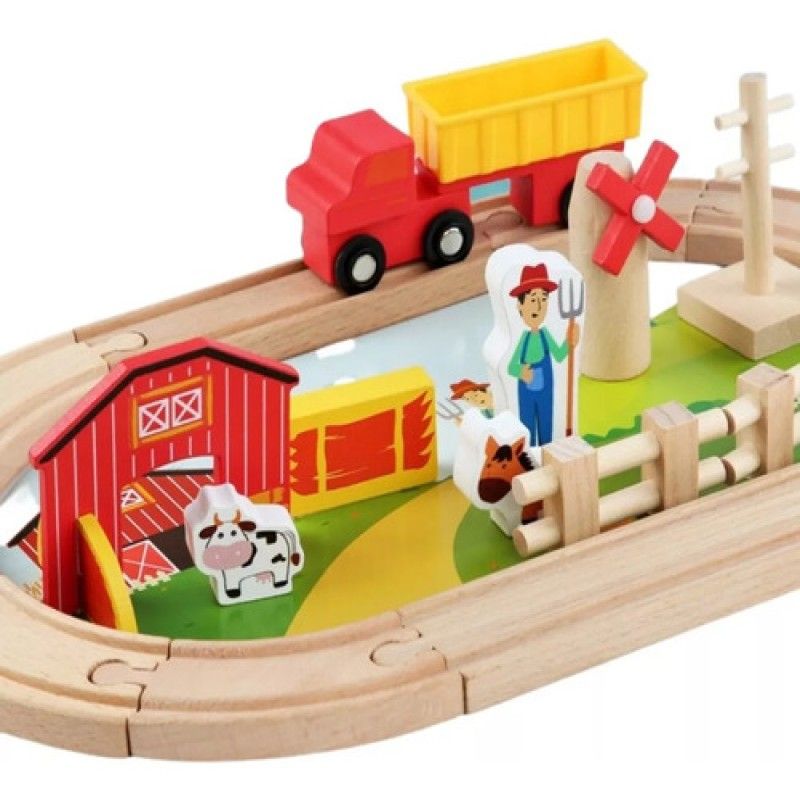 GENERICO - Pista de Tren de Madera Granja Infantil 23 Piezas