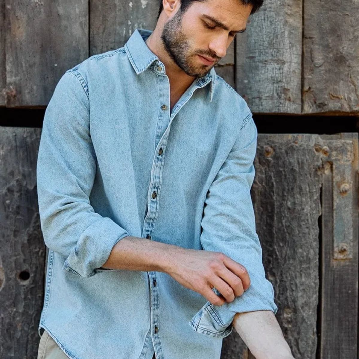 FROENS - Camisa manga larga Denim celeste - Algodón orgánico Froens