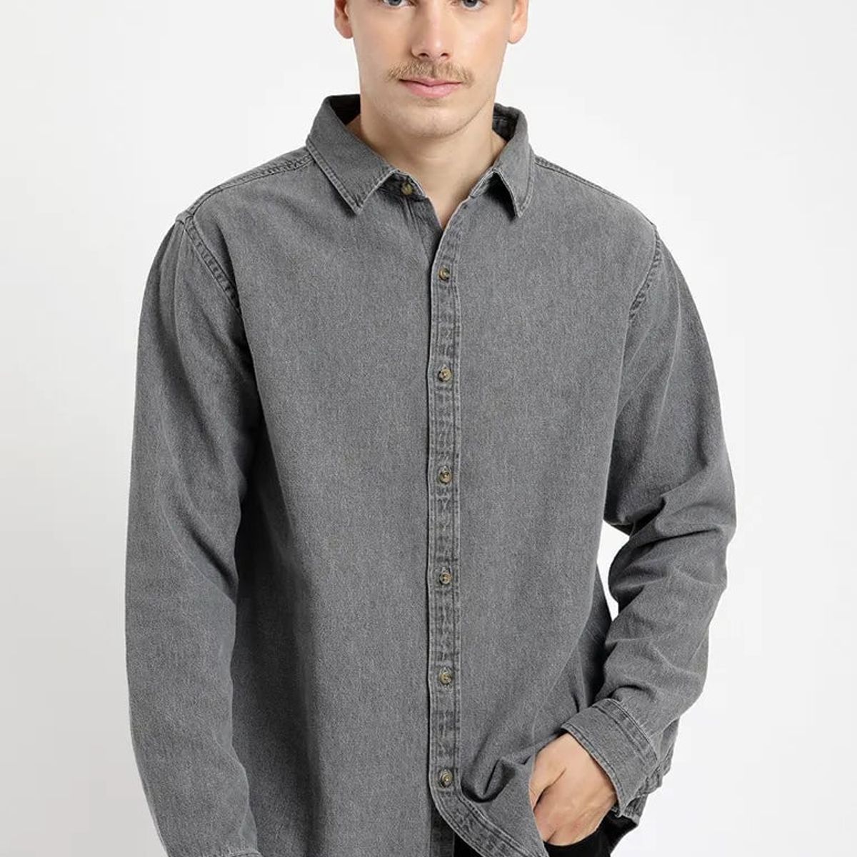 FROENS - Camisa manga larga Denim gris - Algodón orgánico Froens