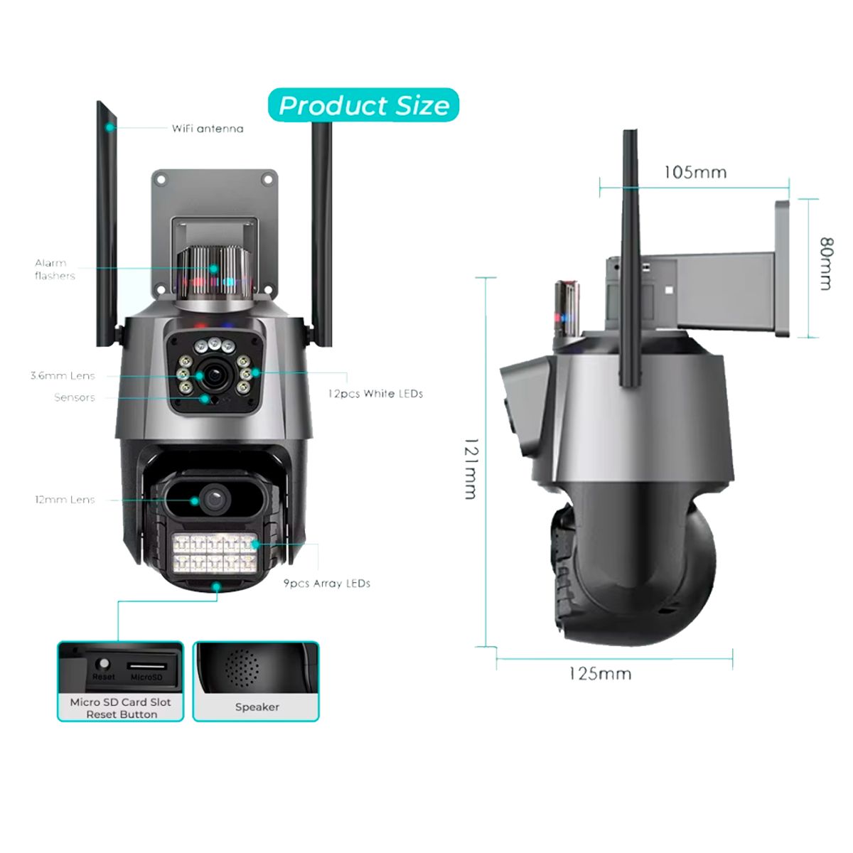 GENERICO - Camara De Seguridad Exterior Interior Wifi Doble Pantalla Hd