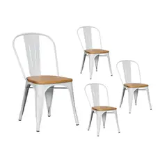 GENERICO - Pack de 4 Silla Tolix con asiento de madera - Blanco