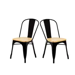 GENERICO - Pack 2 Silla Tolix con asiento de madera - Negro