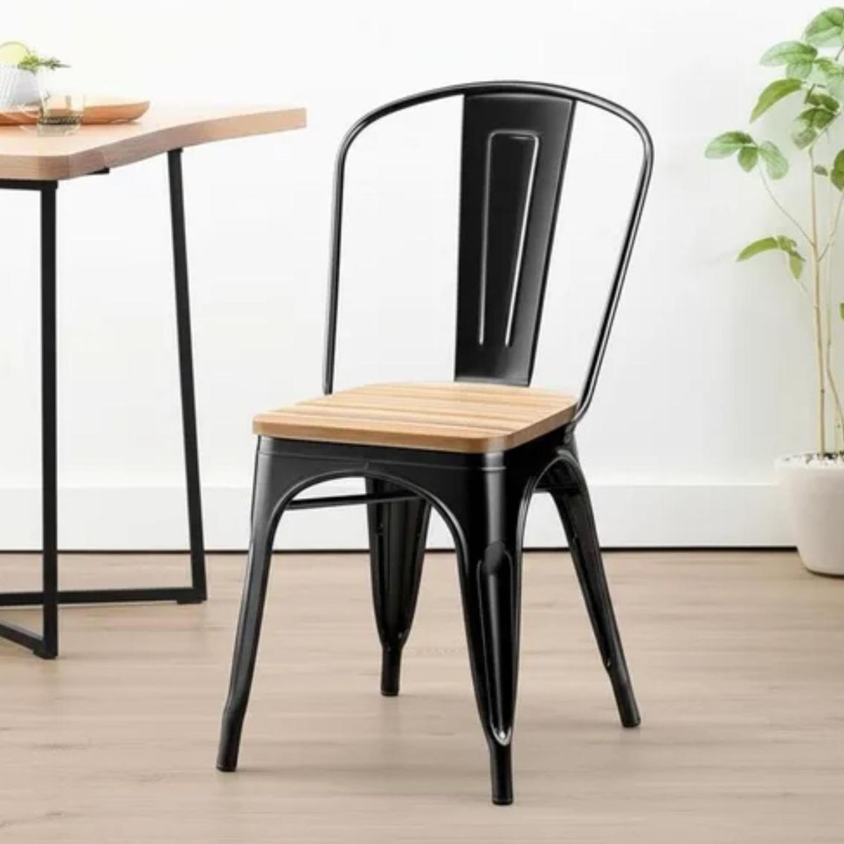 HABITA2 CHILE - Pack 2 Silla Tolix con asiento de madera - Negro