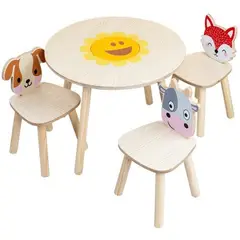 GENERICO - Mesa y 3 Sillas de Madera para Niños y Niñas