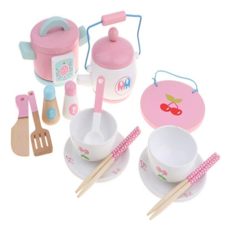 GENERICO - Set De Ollas Asiatica Con Utensilios Juguete De Madera