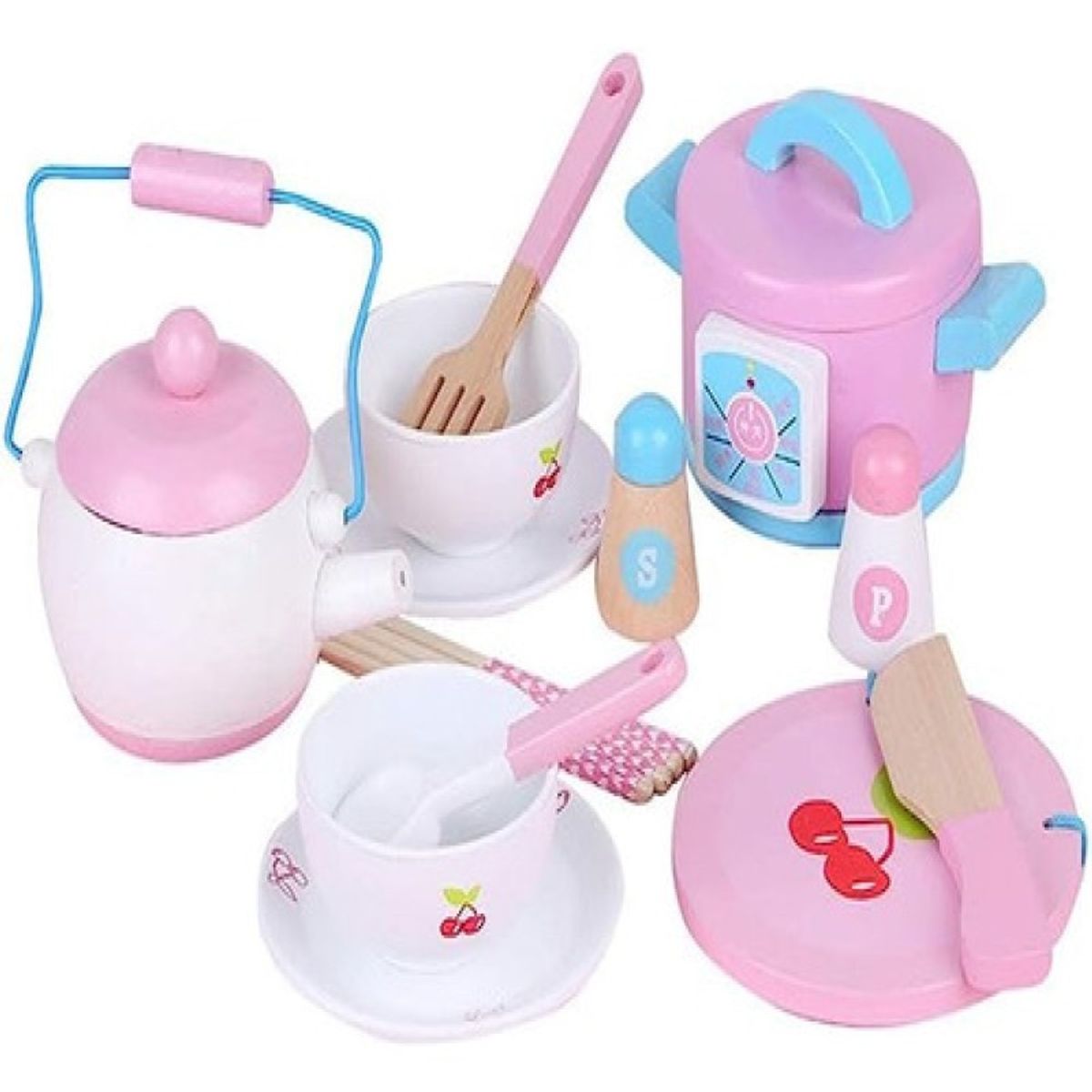 GENERICO - Set De Ollas Asiatica Con Utensilios Juguete De Madera