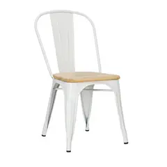 GENERICO - Pack 2 Silla Tolix con asiento de madera - Blanco