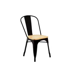 GENERICO - Silla Tolix con asiento de madera - Negro