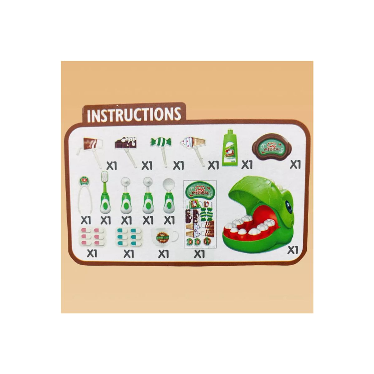 BRIC - Juego Dentista Dinosaurio Con 16 Accesorios Para Niños