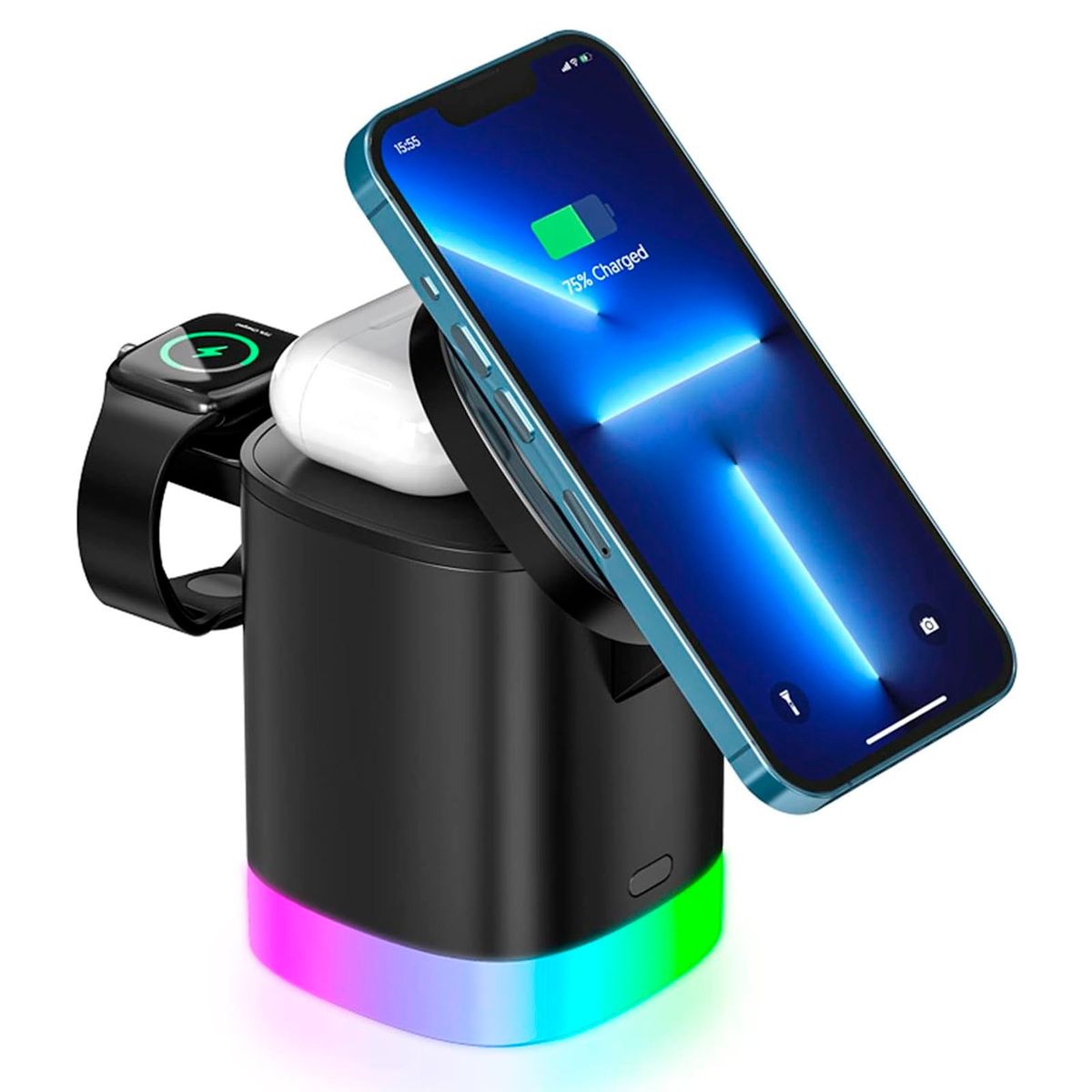 MOTOMO - Estacion Base De Carga Inalambrica Carga Rapida 15W 3en1 T15