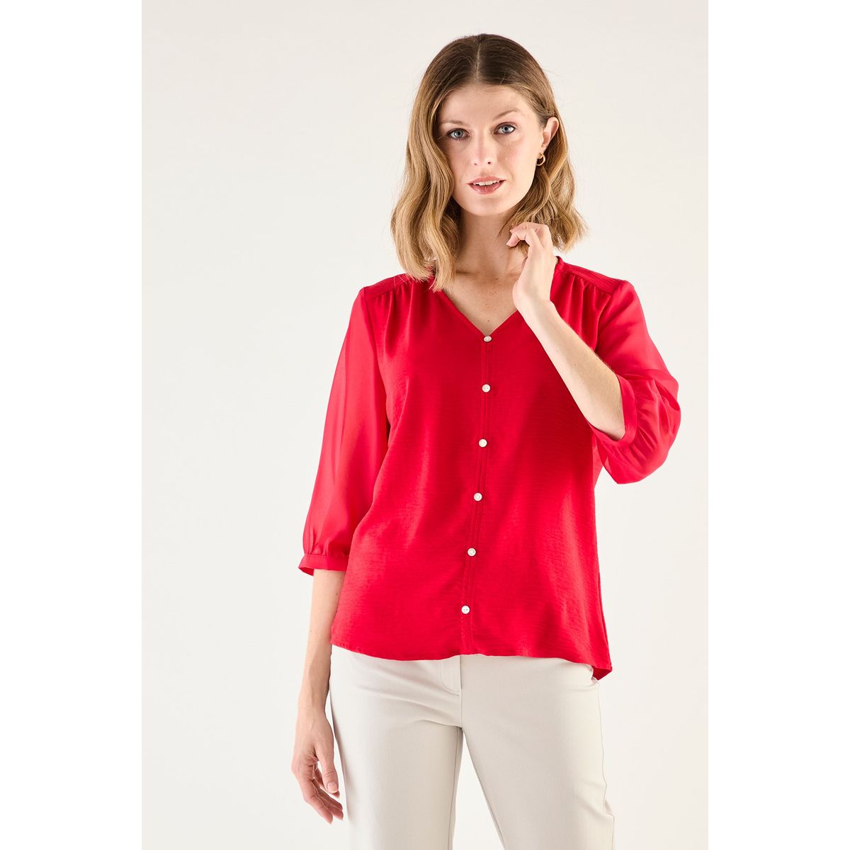MA GRIFFE - Blusa Manga Larga Rojo Mujer Magriffe