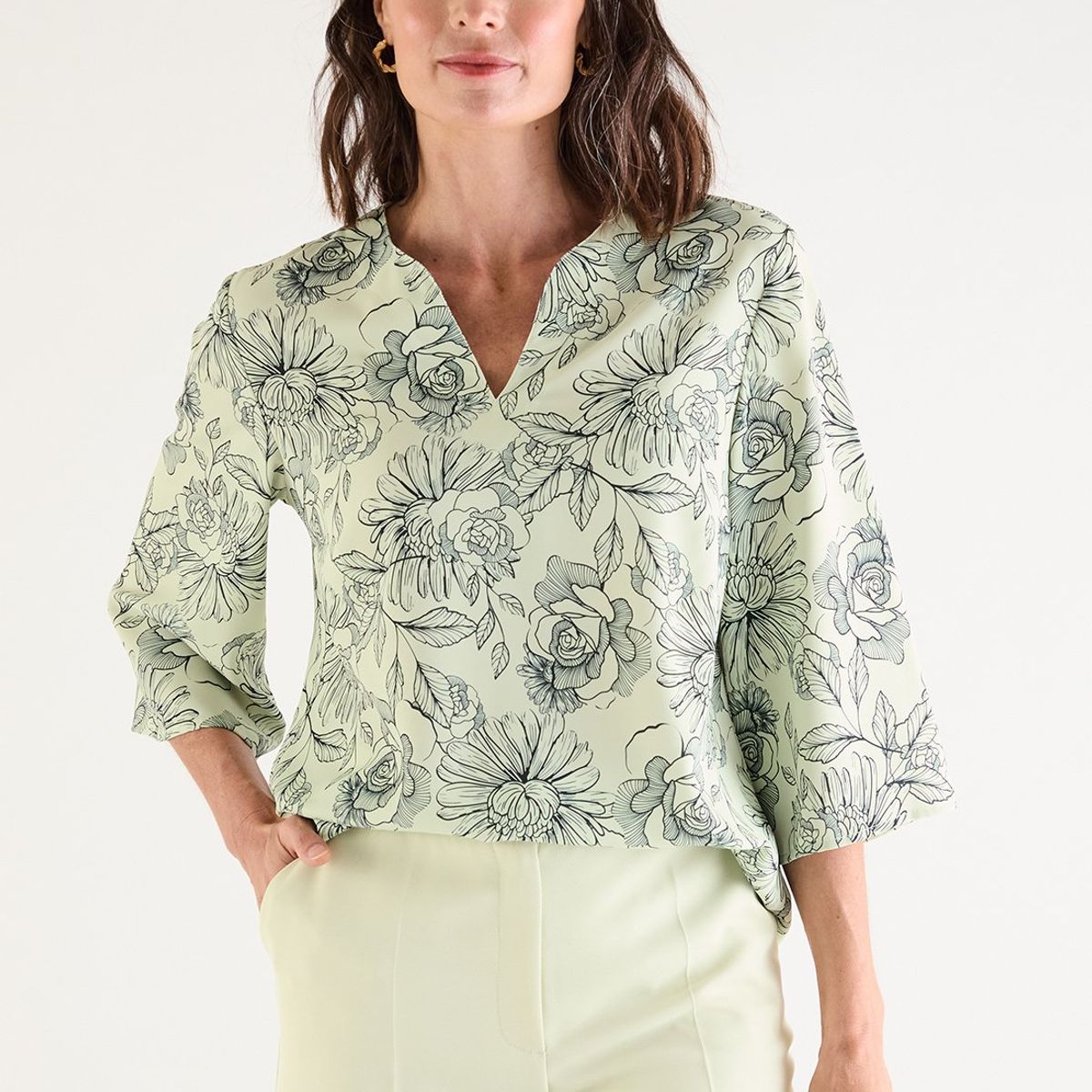 MA GRIFFE - Blusa Manga Larga Verde Agua Mujer Magriffe