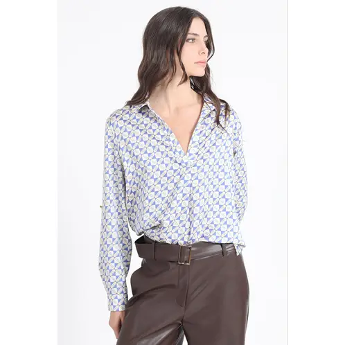 LIOLA - Blusa Satin Estampado Geo, Azul