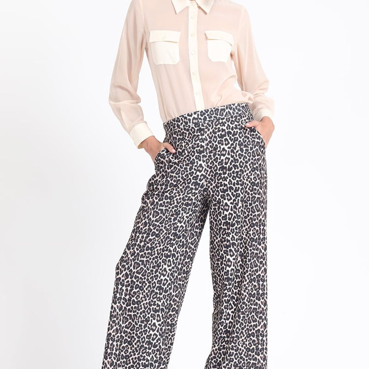 LIOLA - Blusa Gasa, Aplicación Satin, Beige Liola