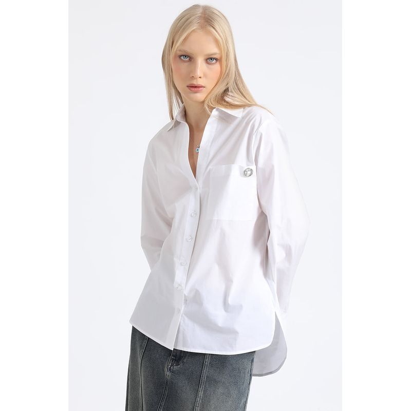 LIOLA - Camisa Recta Algodón Poplin, Crudo Liola