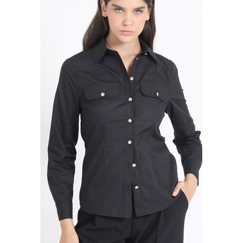 LIOLA - Camisa Entallada Algodón Poplin, Negro Liola