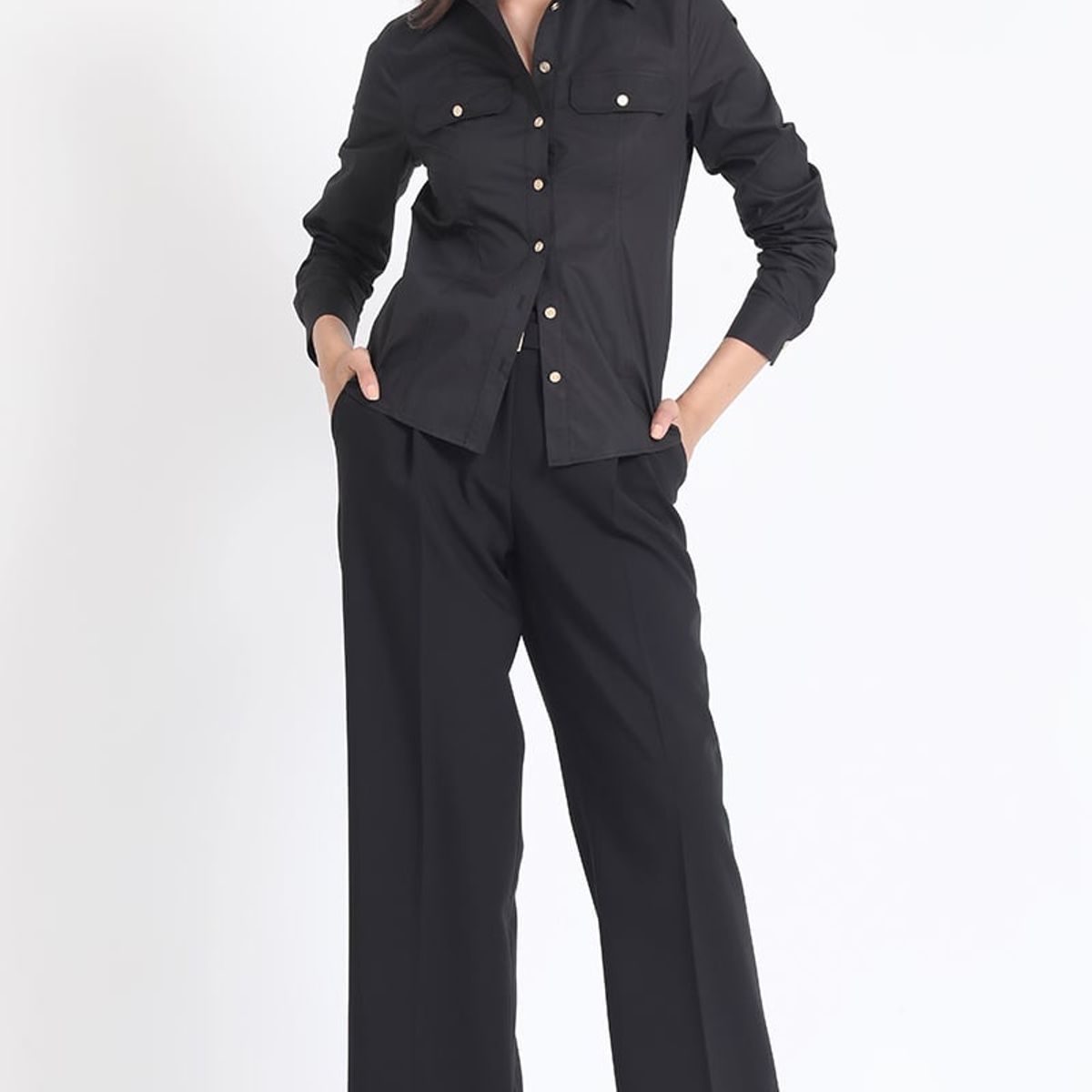 LIOLA - Camisa Entallada Algodón Poplin, Negro Liola