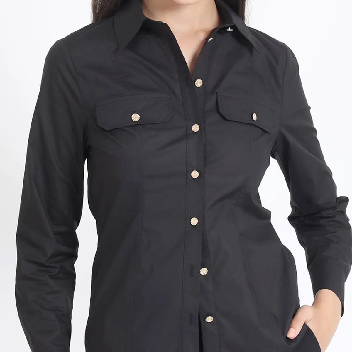 LIOLA - Camisa Entallada Algodón Poplin, Negro Liola