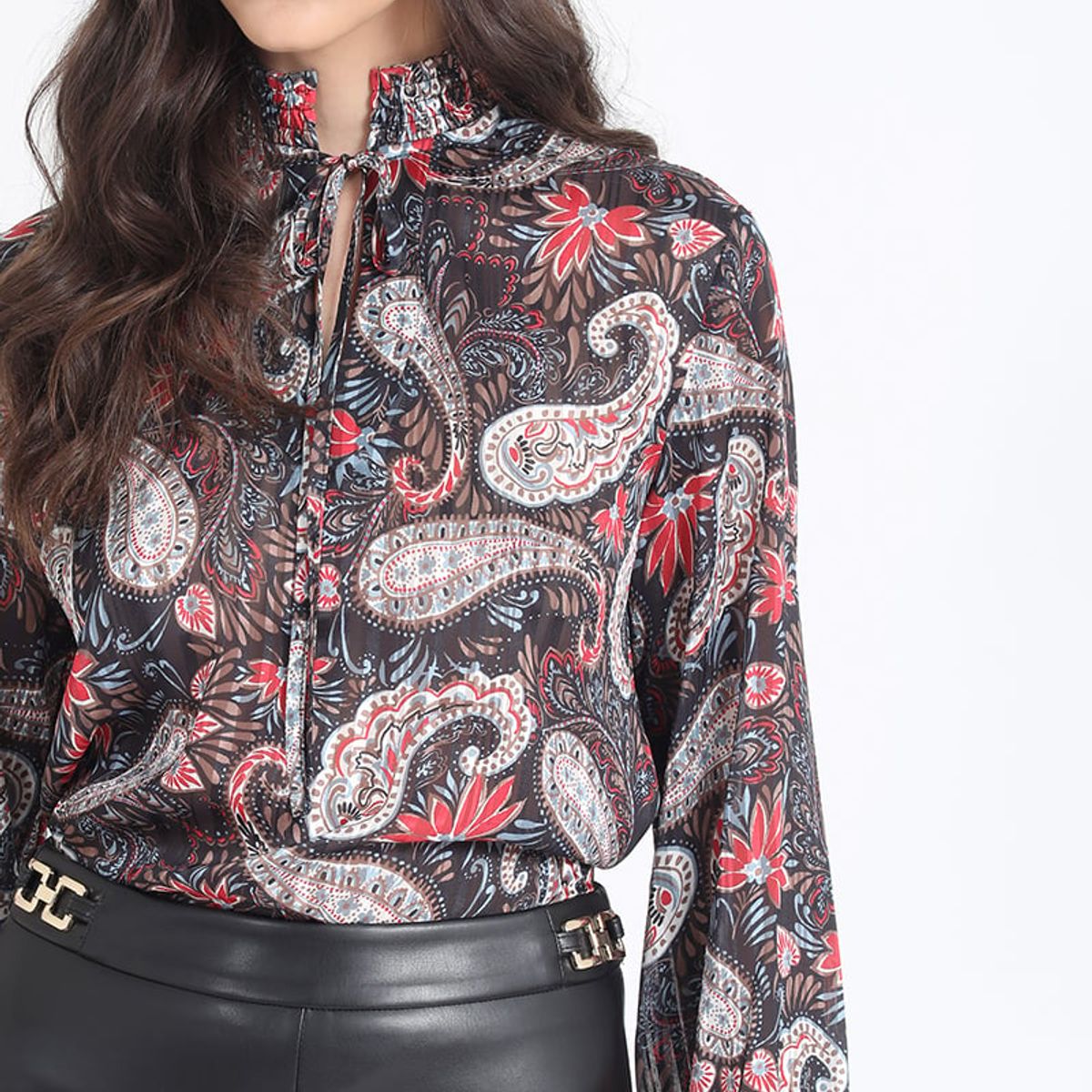 LIOLA - Blusa Estampada Paisley, Negro Liola