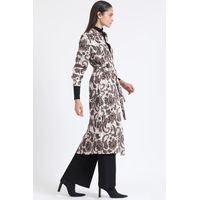 Camisa Larga Satin Estampado Fantasia Paisley, Beige