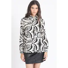 LIOLA - Camisa Satin Estampado Bicolor Boho, Negro