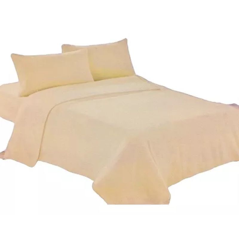 GENERICO - Juego de sábanas polar 2 plazas 4 piezas color beige elasticada