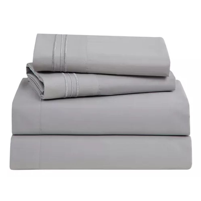 GENERICO - Sábana 1800 ultra suave + funda bordada 2 plazas color gris
