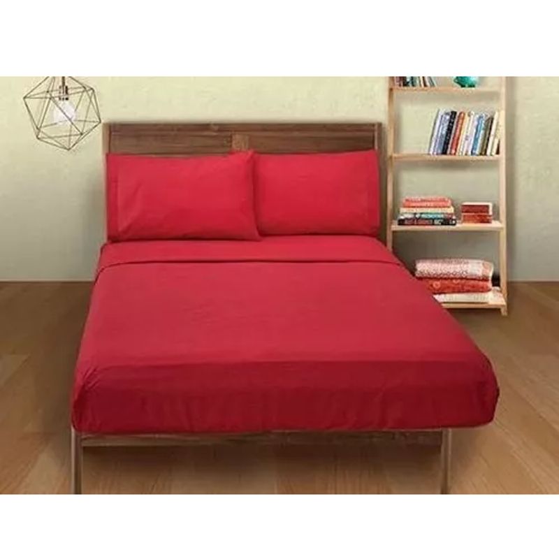 GENERICO - Juego de sábanas polar 2 plazas 4 piezas color rojo elasticada