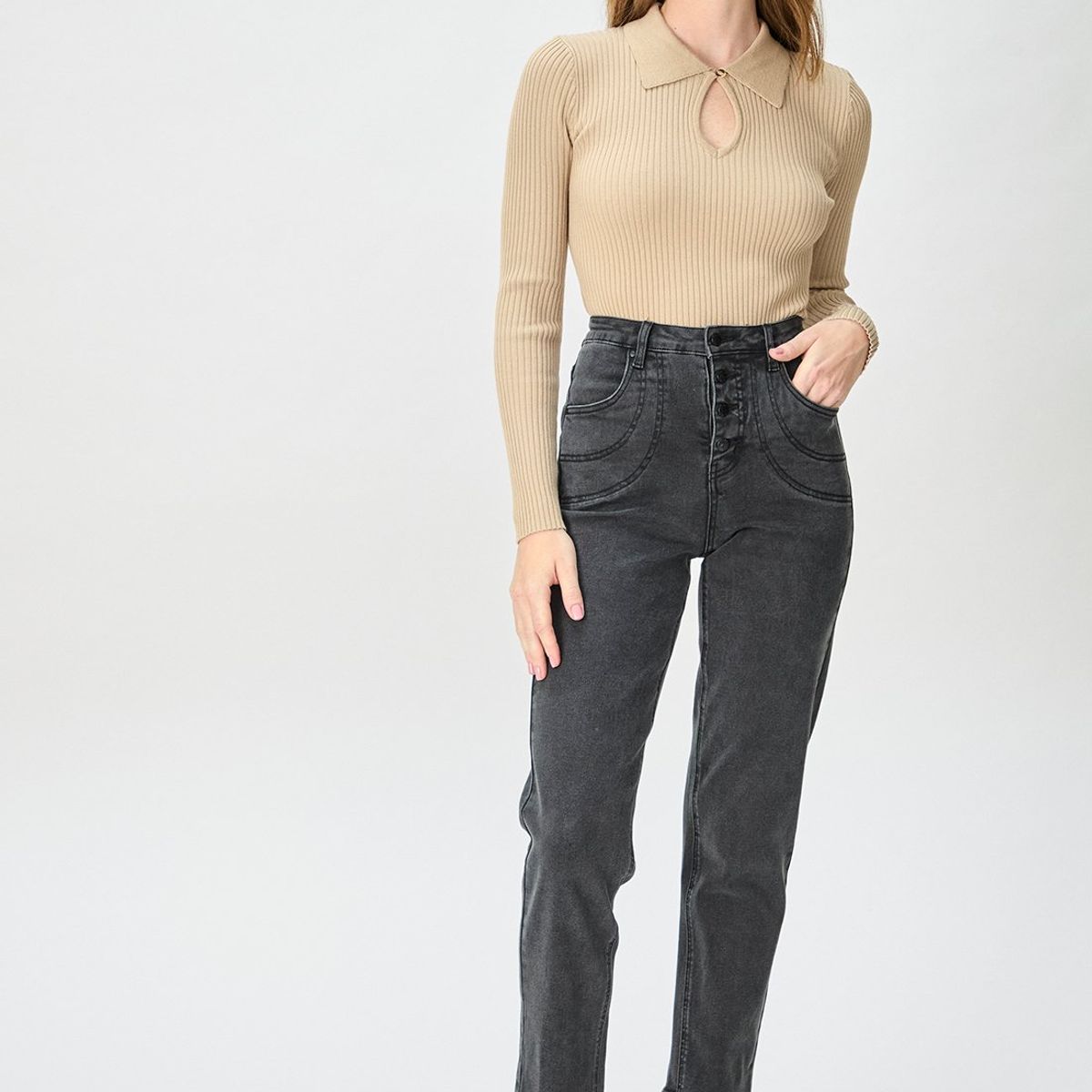 IO - Jeans Straight Negro Mujer Io