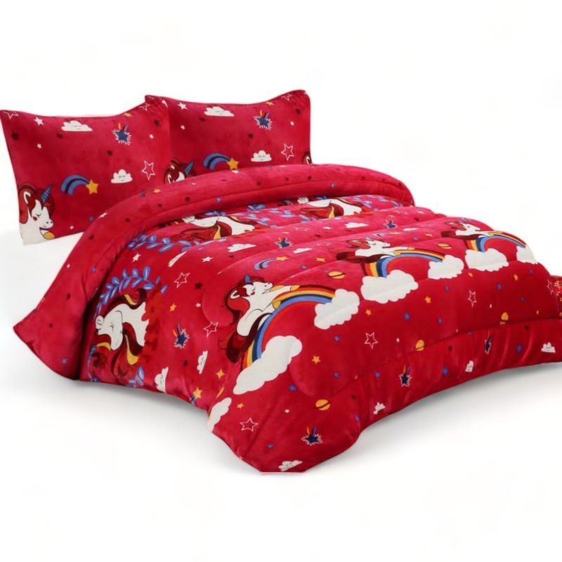 GENERICO - Plumon Plush Liso Con Chiporro 1.5 Plaza + 1 Funda De Almohada