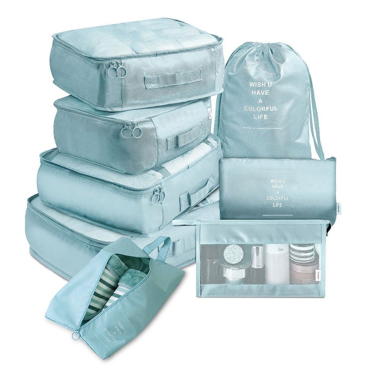 CASA NEW - 8 Piezas Organizador Maleta Bolsa Viaje Guardar Maquillaje Azul