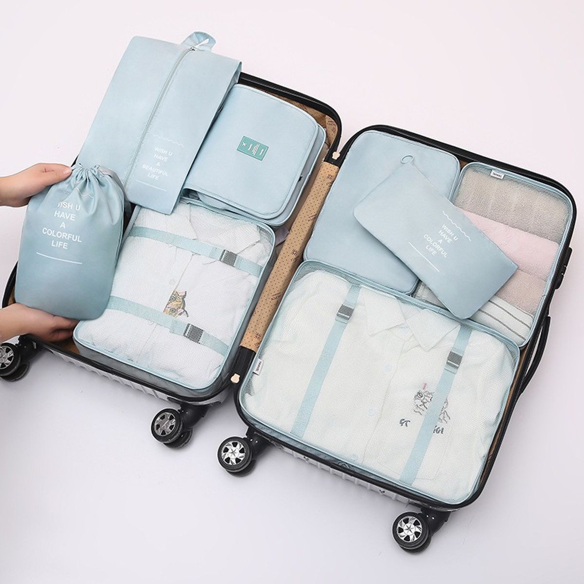CASA NEW - 8 Piezas Organizador Maleta Bolsa Viaje Guardar Maquillaje Azul