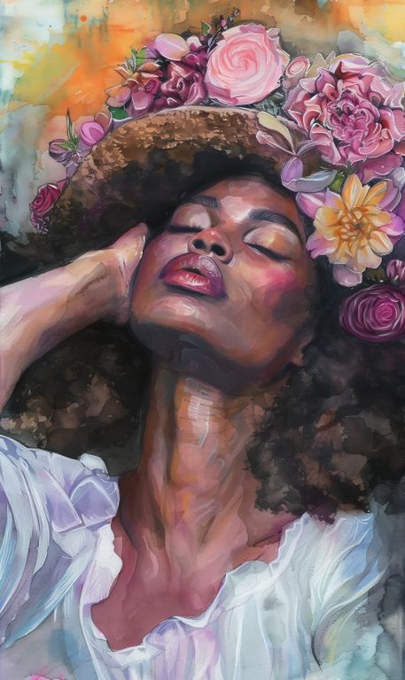 Cuadro Canvas Imagen Afro Floreado en lienzo 85x55 cm