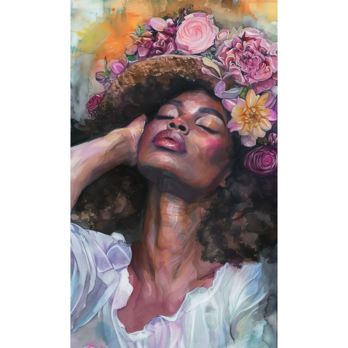 LOS REGALONES - Cuadro Canvas Imagen Afro Floreado en lienzo 85x55 cm