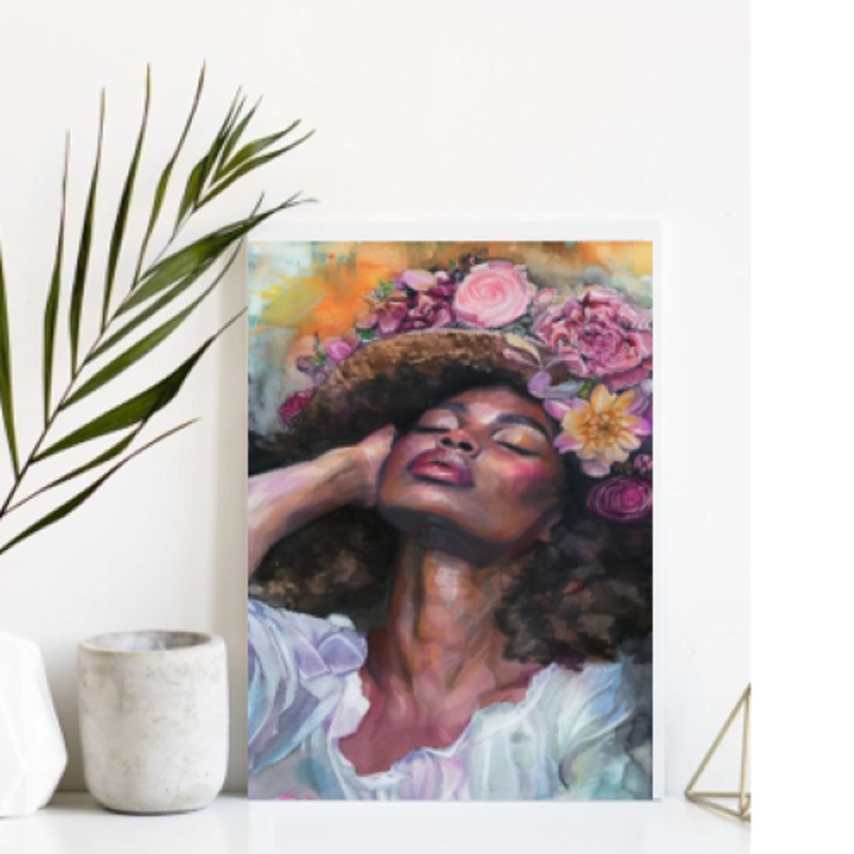 LOS REGALONES - Cuadro Canvas Imagen Afro Floreado en lienzo 85x55 cm