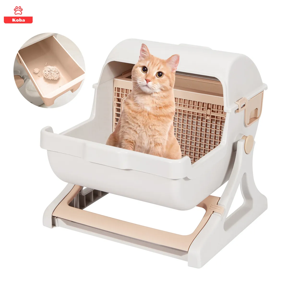 KOBA - Arenero Gatos Semi-automático Michis Baño Sanitario Grande