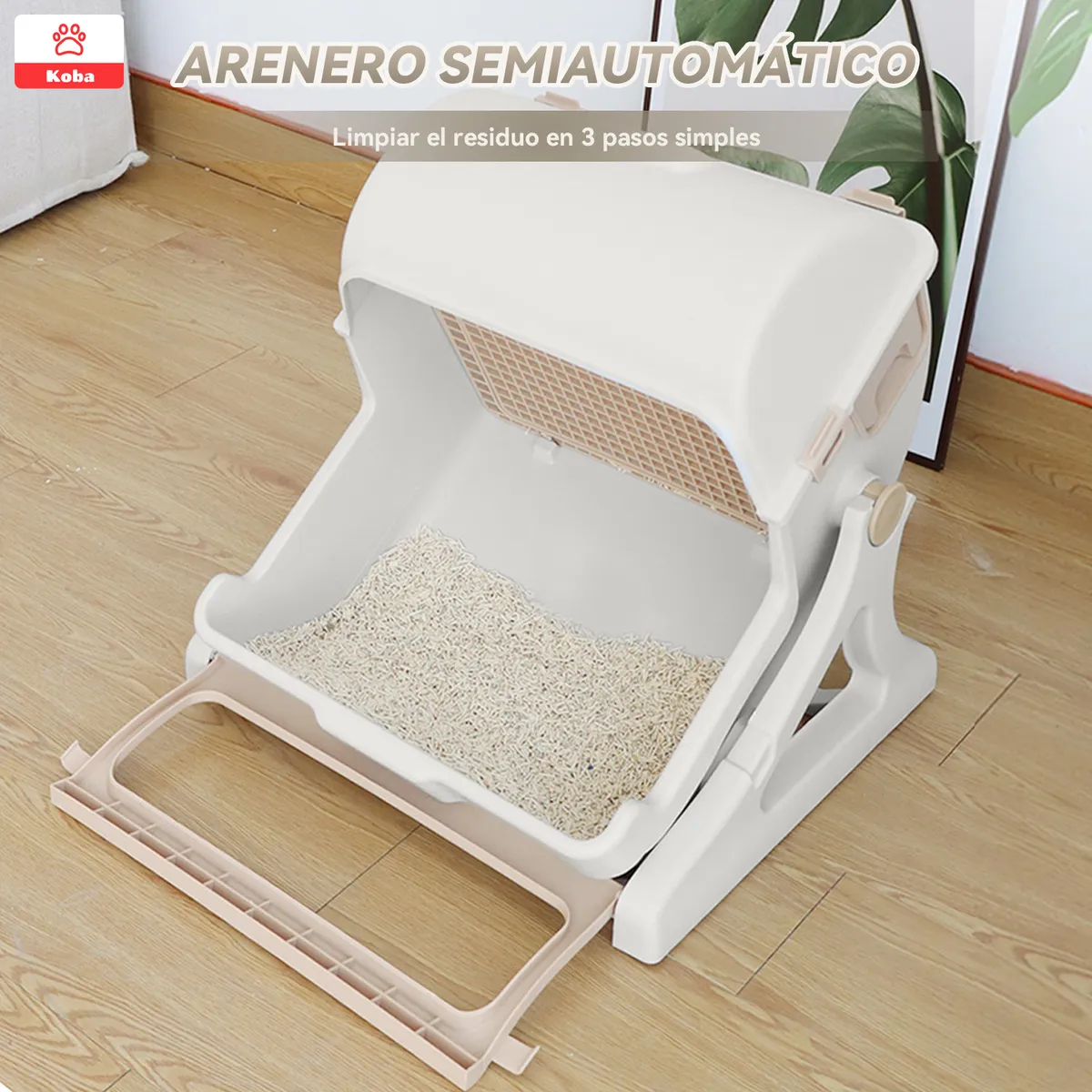 KOBA - Arenero Gatos Semi-automático Michis Baño Sanitario Grande