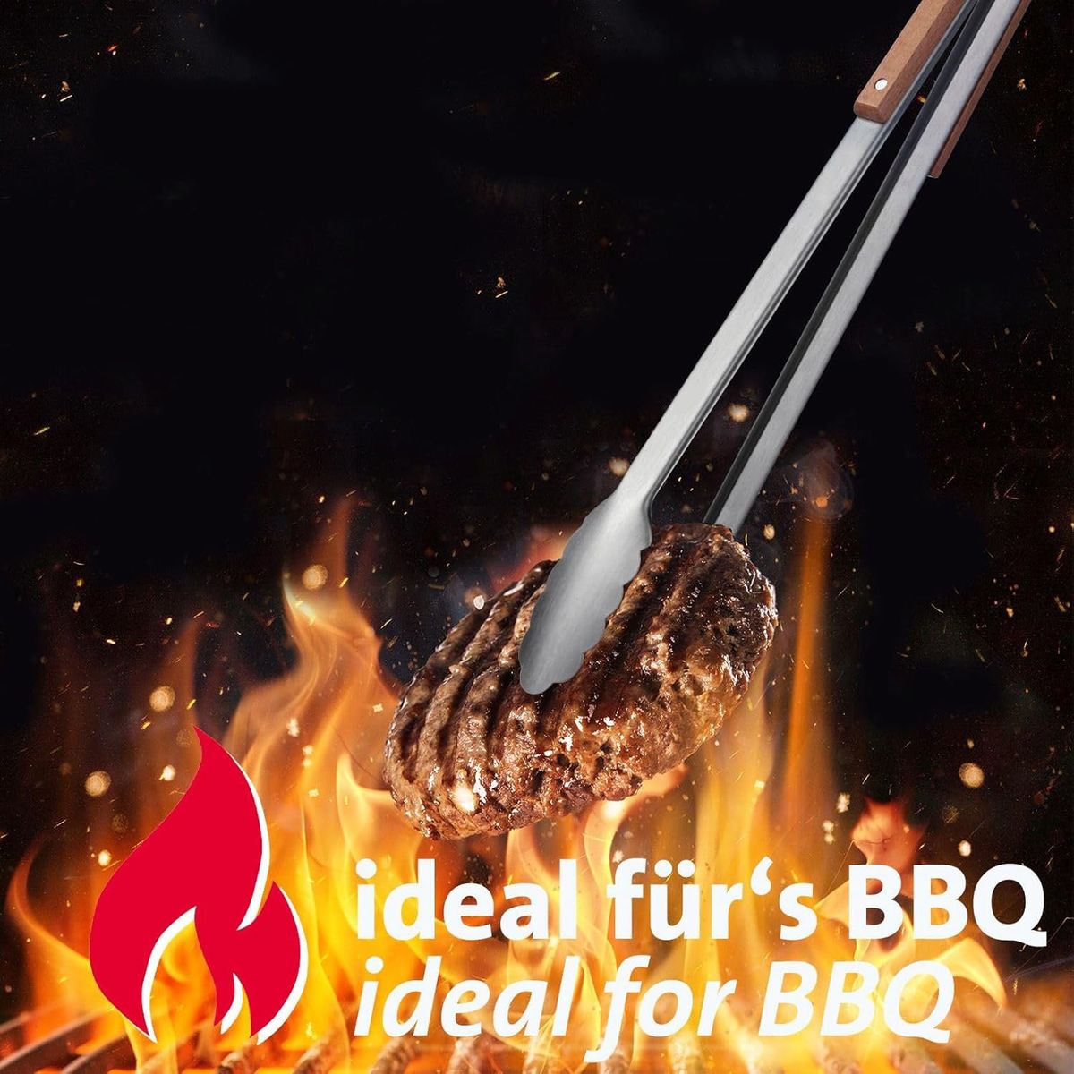 KUANGYE - Pinza Tenaza Asado Parrilla Bbq Cocina 46cm Cubiertos