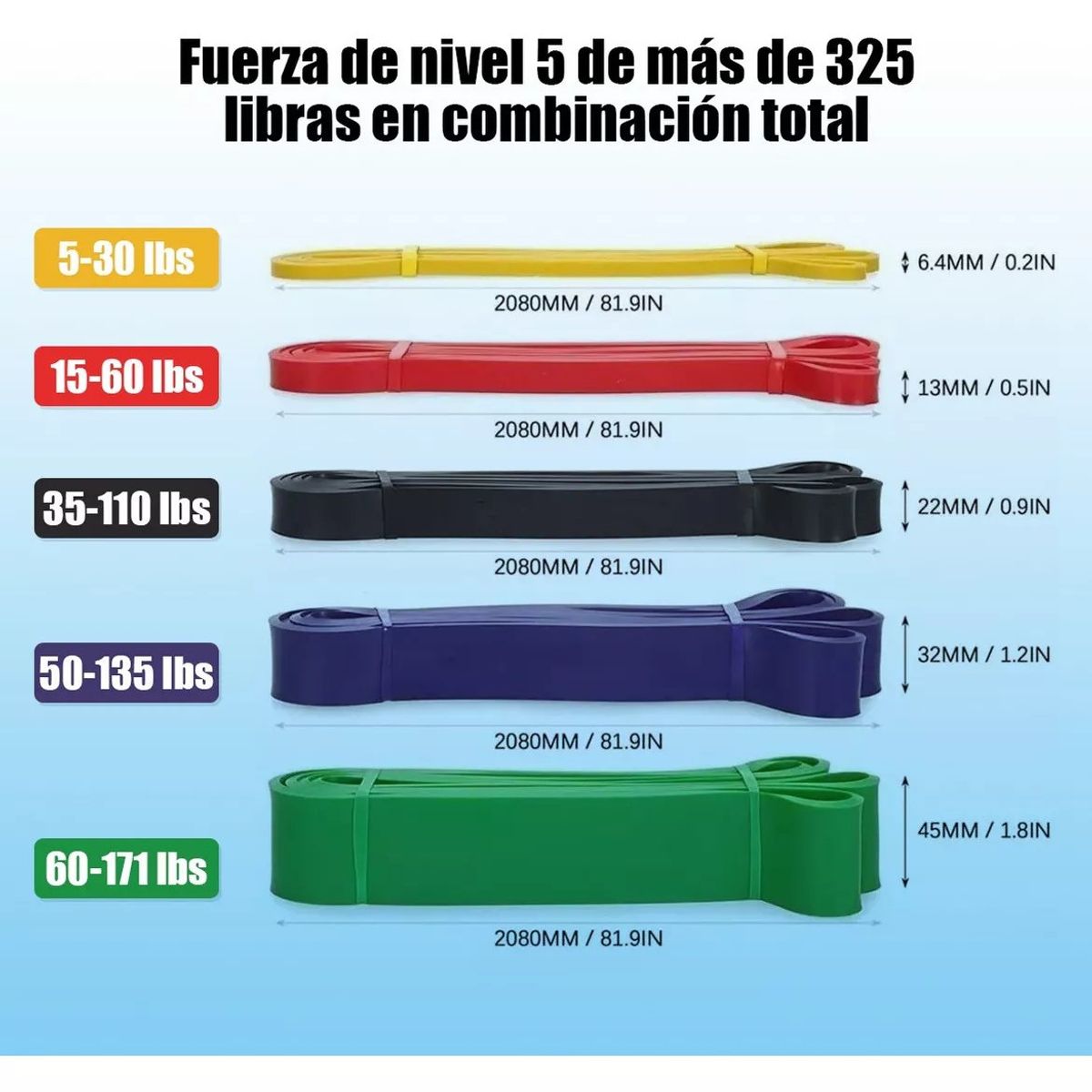 KUANGYE - Set Power Band Bandas Elasticas Resistencia Fitnics Gym