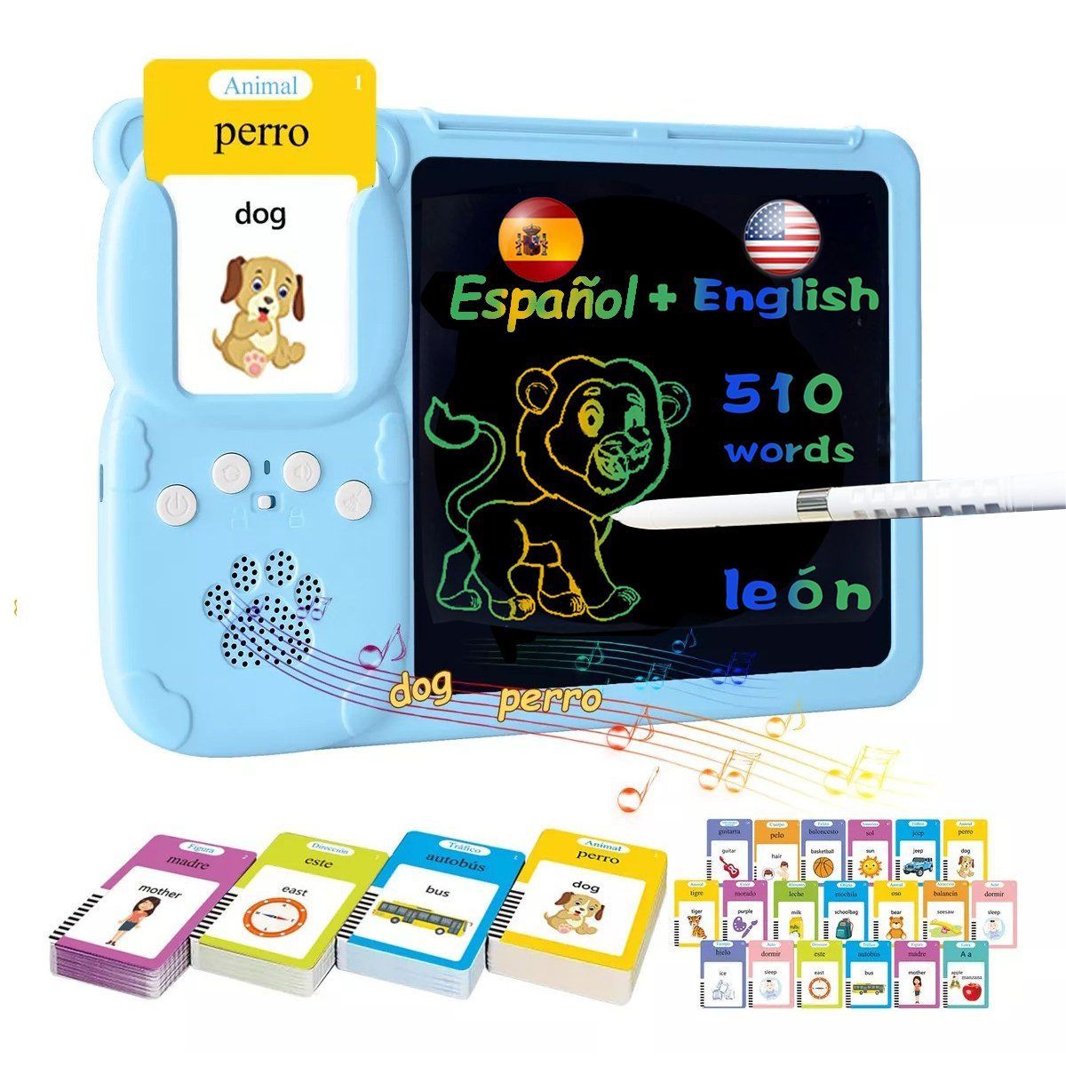 BITART - Tablero Didáctico Con 255 Tarjetas Espa?ol-inglés Para Ni?os