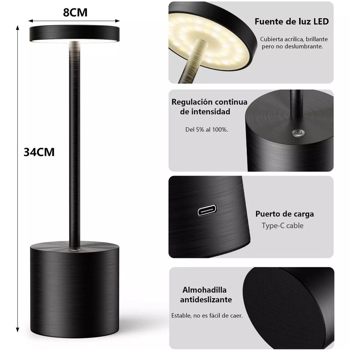 KUANGYE - Lámpara De Mesa Recargable Lámpara Inalámbrica