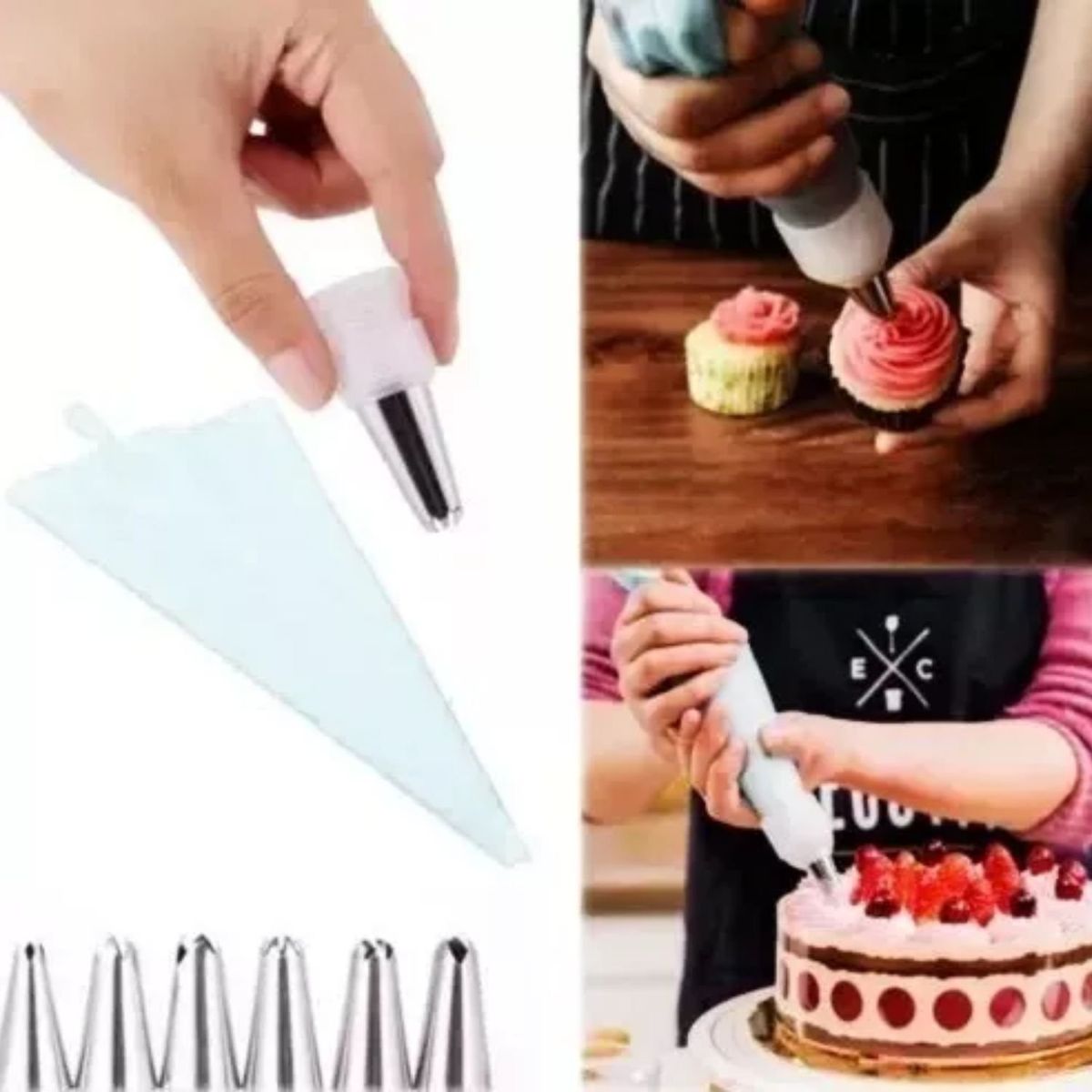 GENERICO - Manga Pastelera + 9 Boquillas Excelente Cocinera.