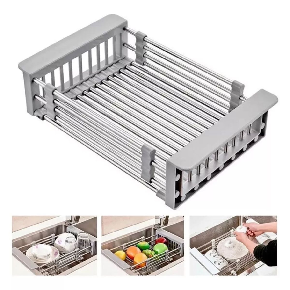 GENERICO - Cesta Canasta Extensible Lavaplatos Escurridor Alimentos