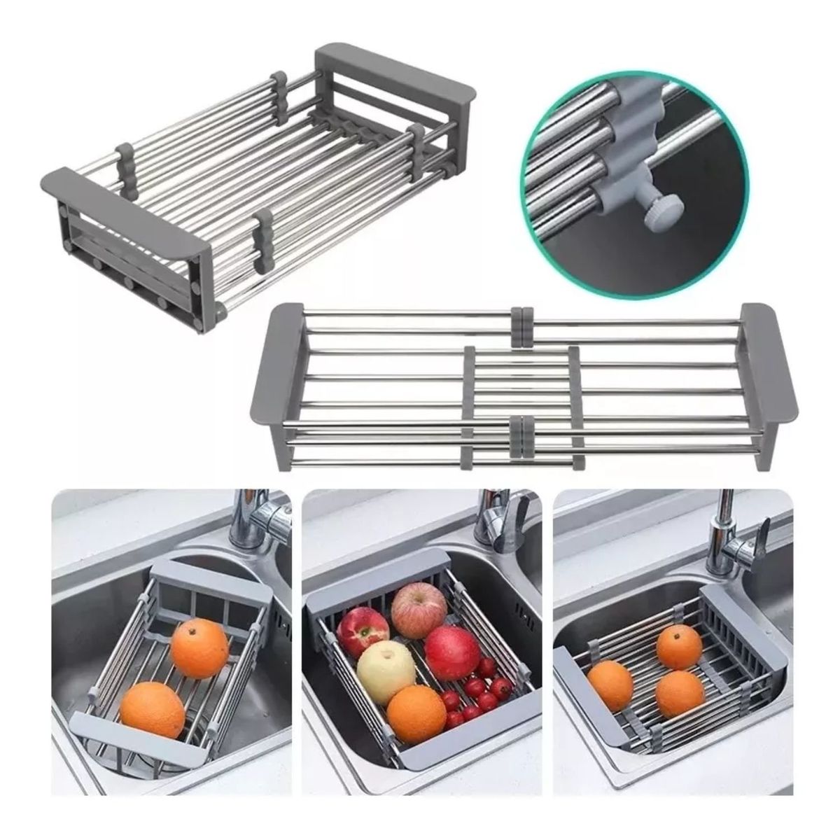 GENERICO - Cesta Canasta Extensible Lavaplatos Escurridor Alimentos